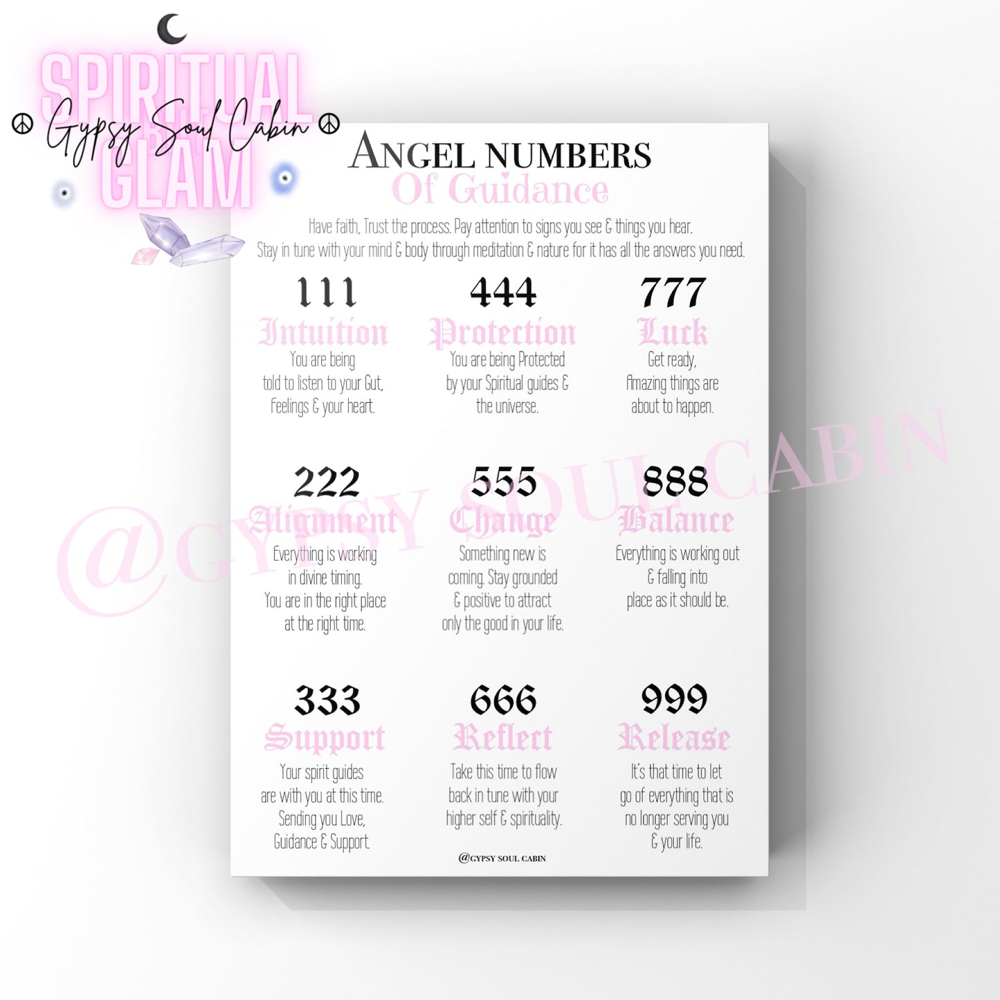 Angel Numbers Pink Purple Blue A4 Prints