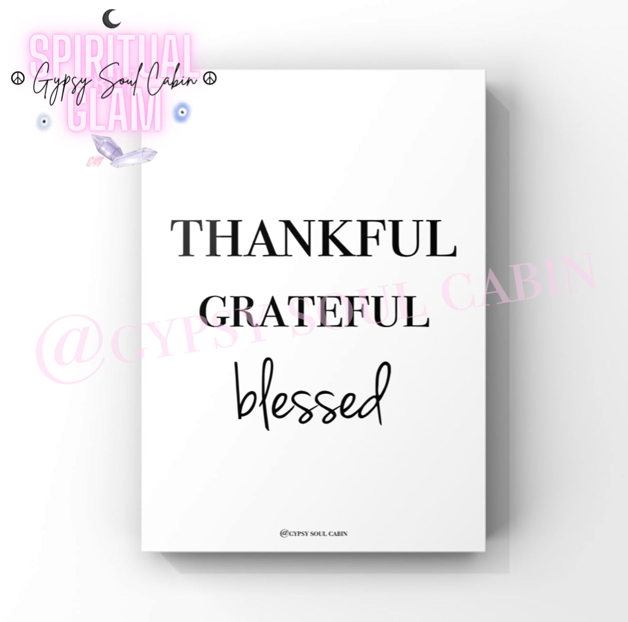 Thankful Grateful Blessed Black Pink Blue & White Quote Prints