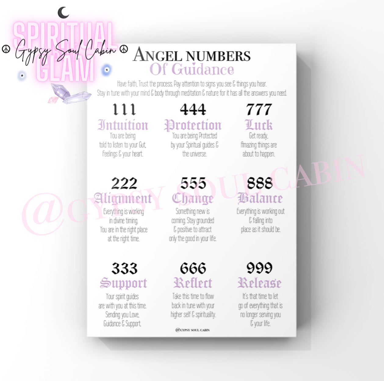 Angel Numbers Pink Purple Blue A4 Prints