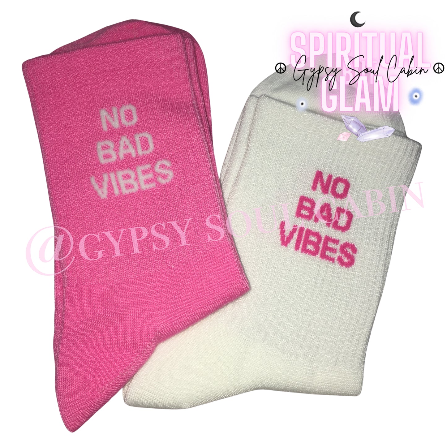 No Bad Vibes White & Pink Socks