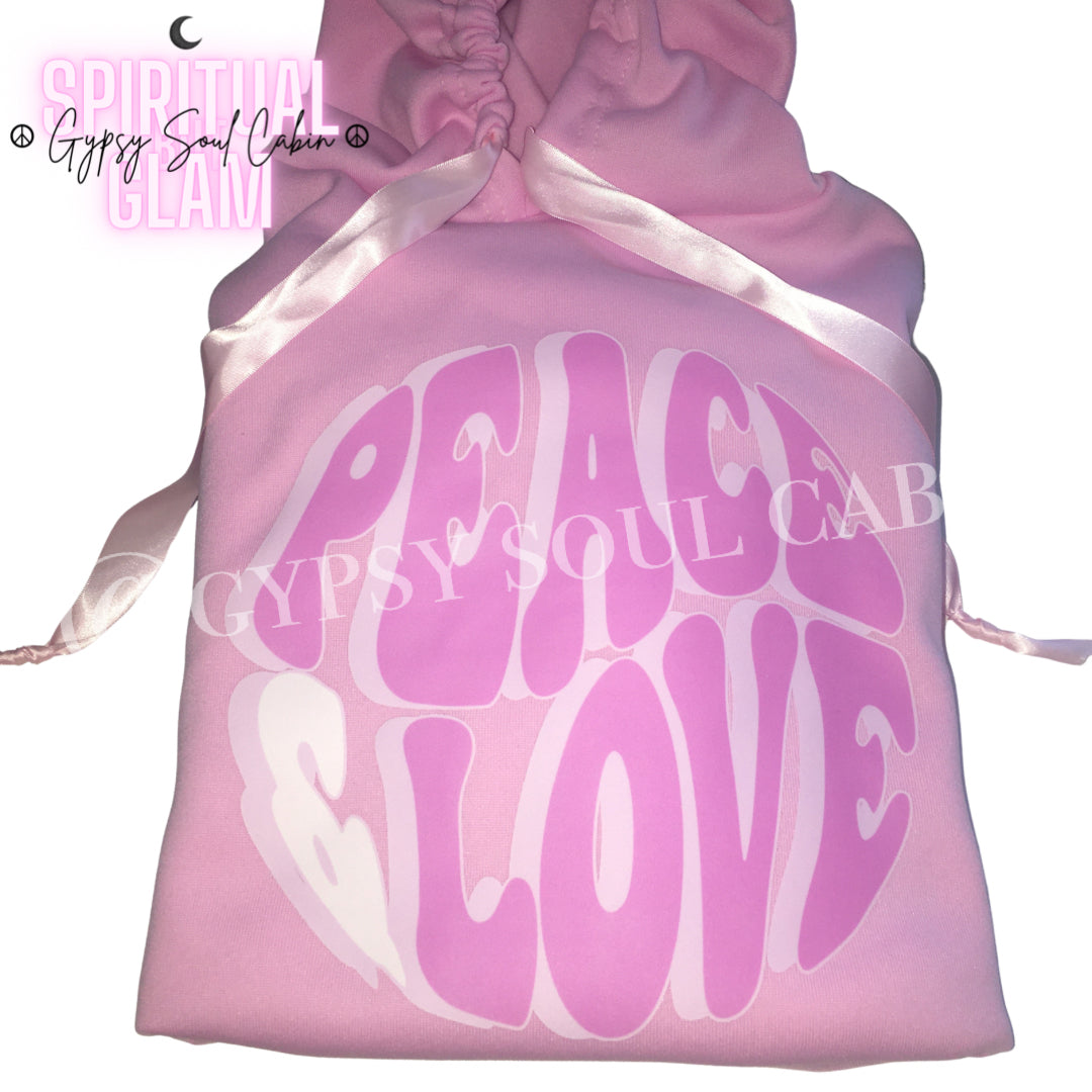 Peace & Love Ruffle Sleeve Pink Oversized Hoodie