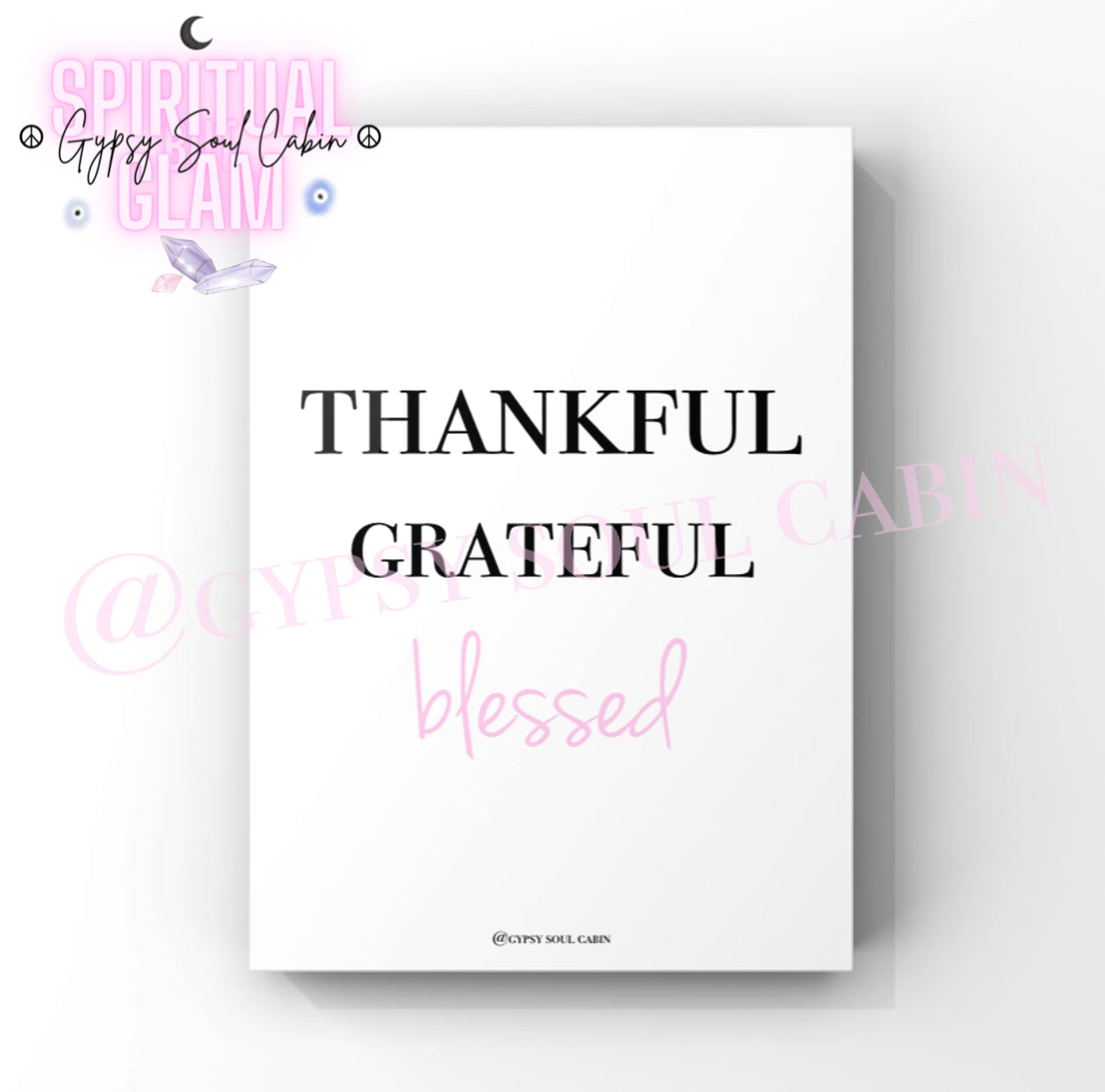 Thankful Grateful Blessed Black Pink Blue & White Quote Prints