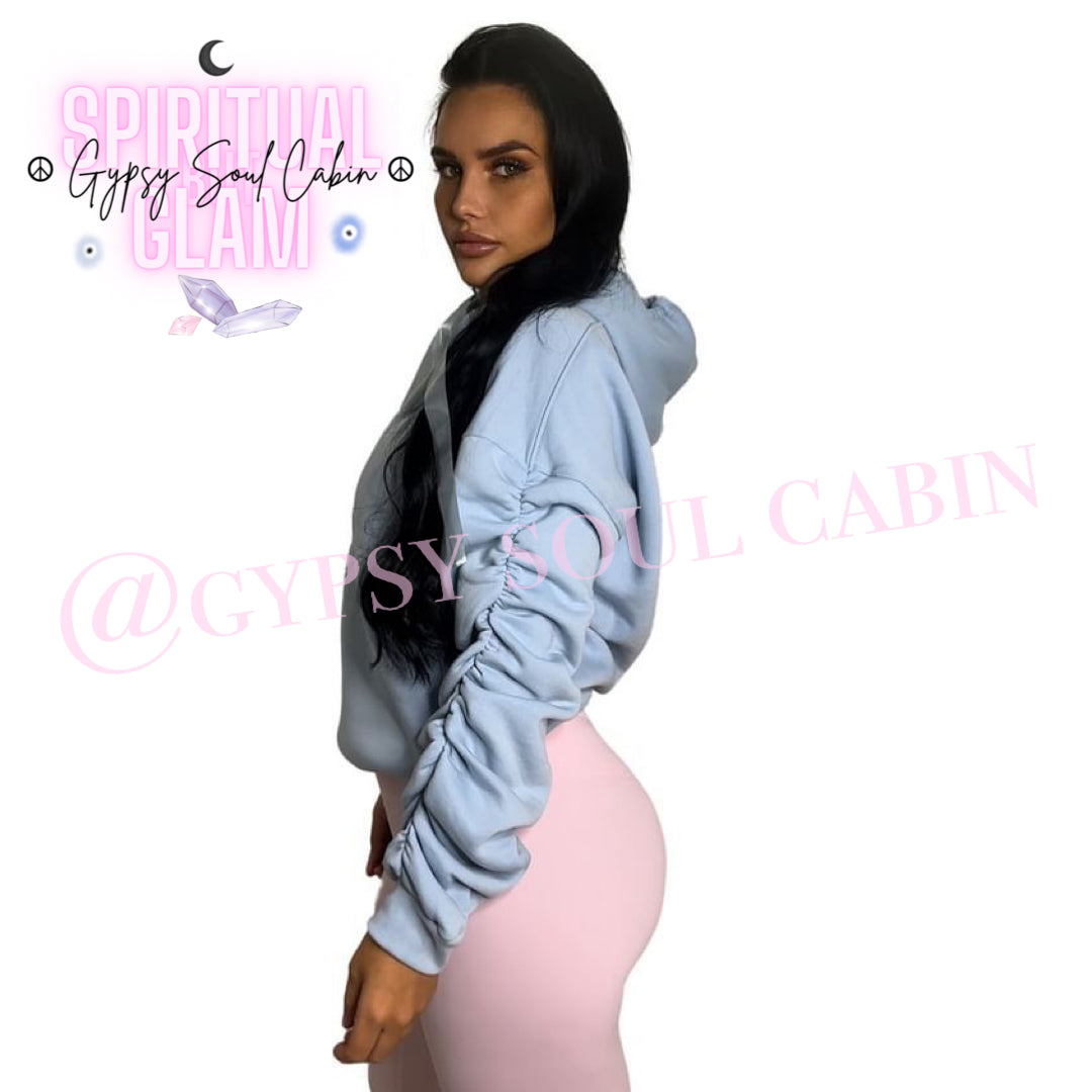 Peace, Love & Evil Eye Scrunched Sleeve Hoodie