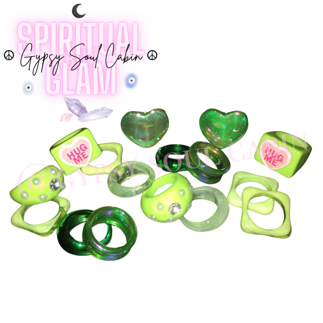 Set Of Green Limited Edition Retro Rings