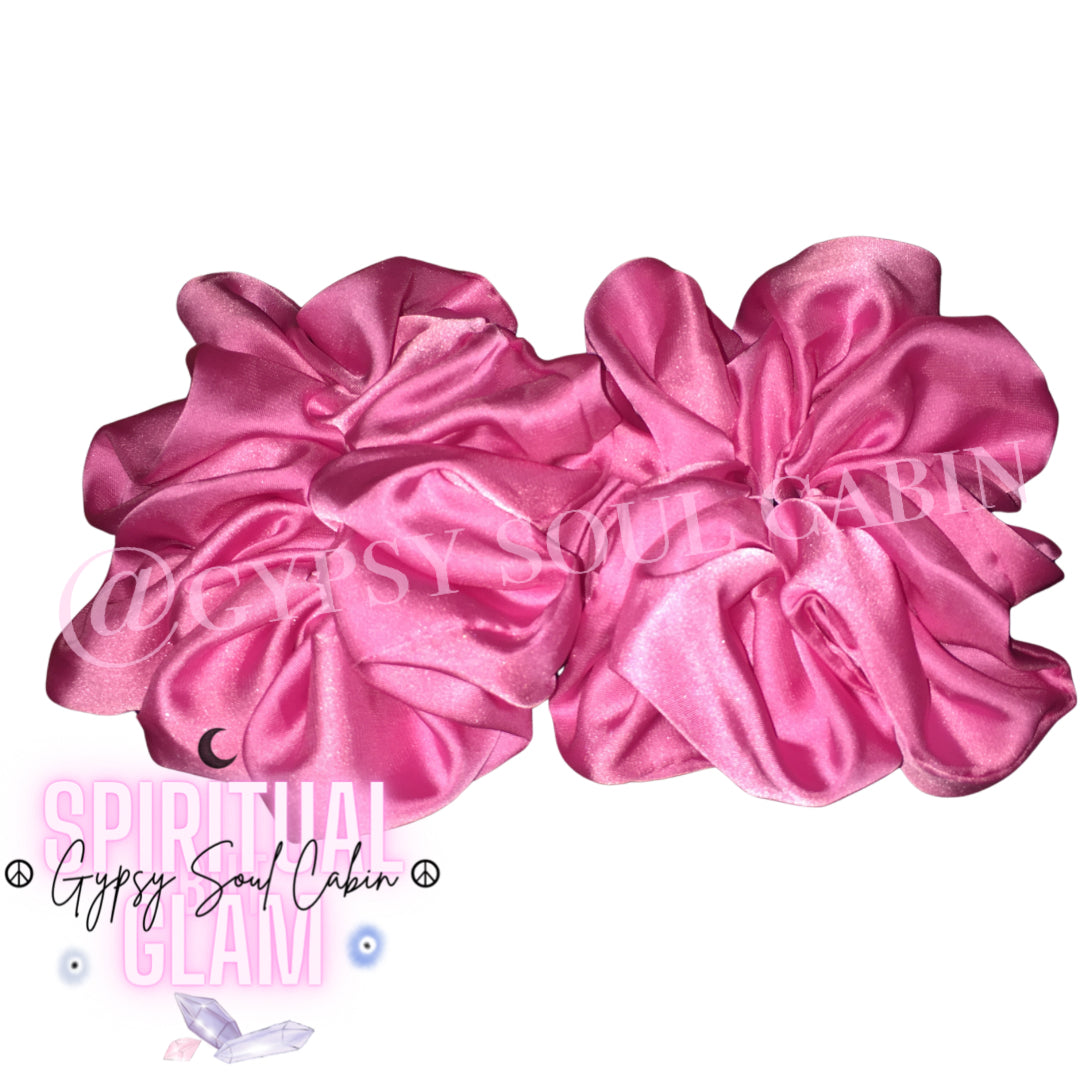 Pink Silk Retro Hair Scrunchie