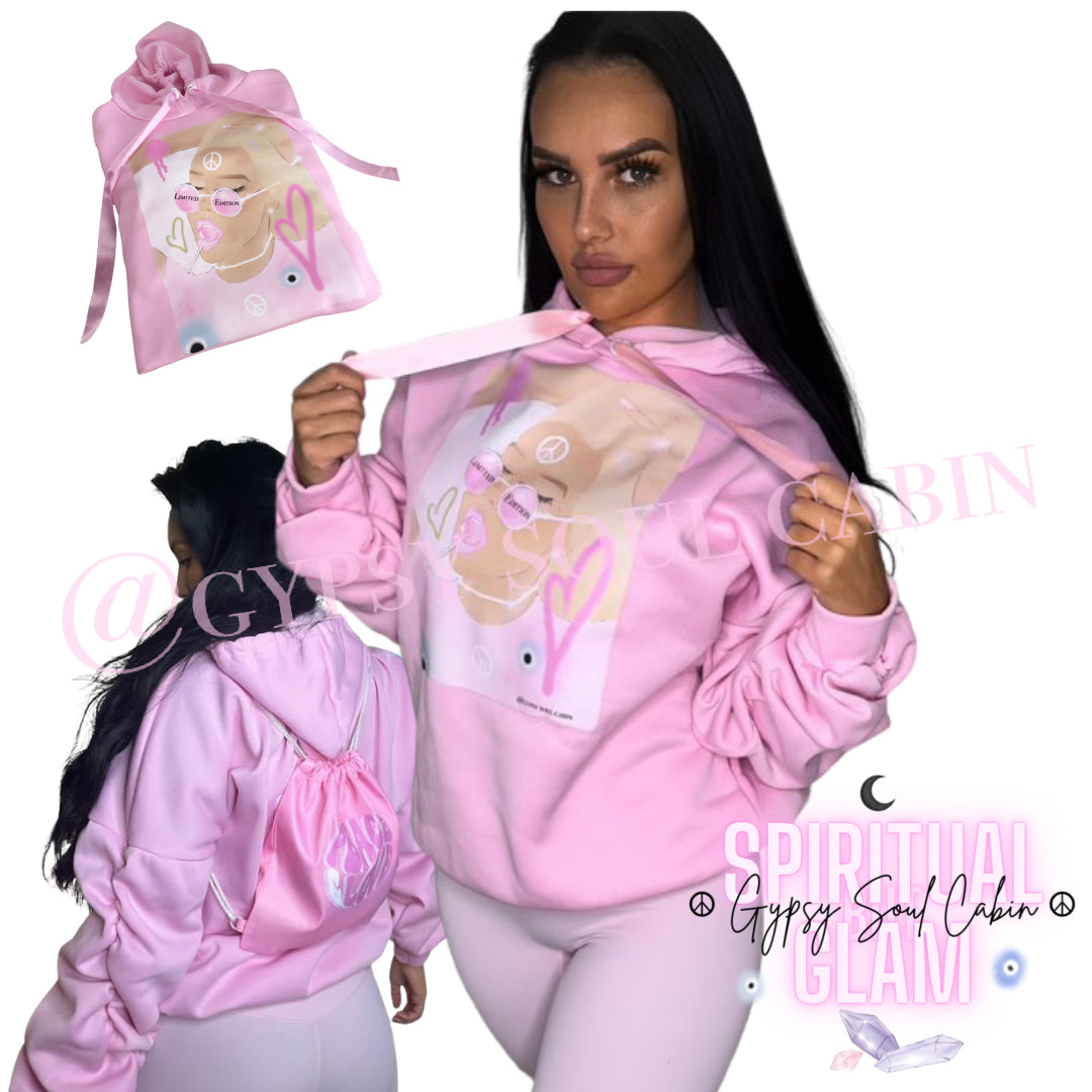 Limited Edition Spiritual Girl Art Pink Scrunched Armed Hoodie