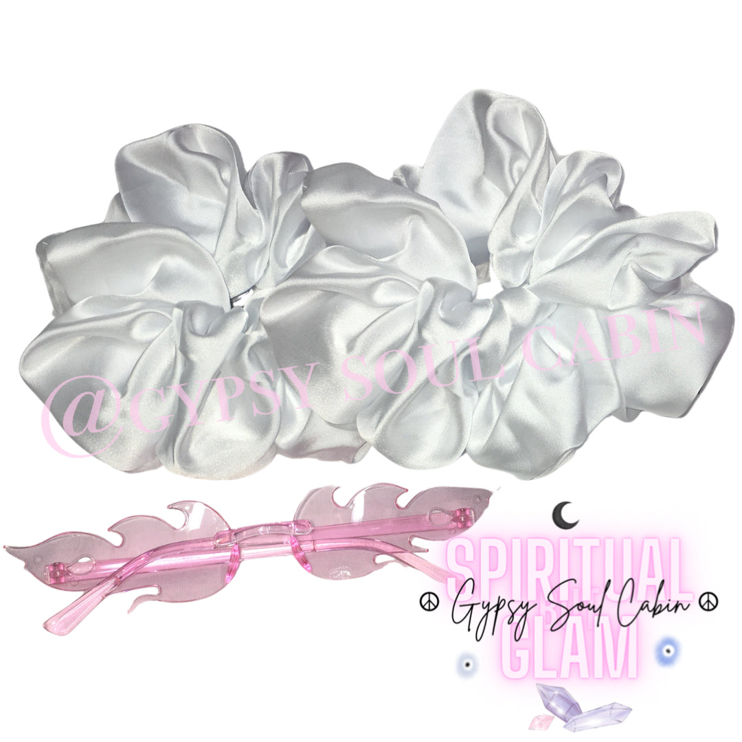 White Silk Retro Hair Scrunchie
