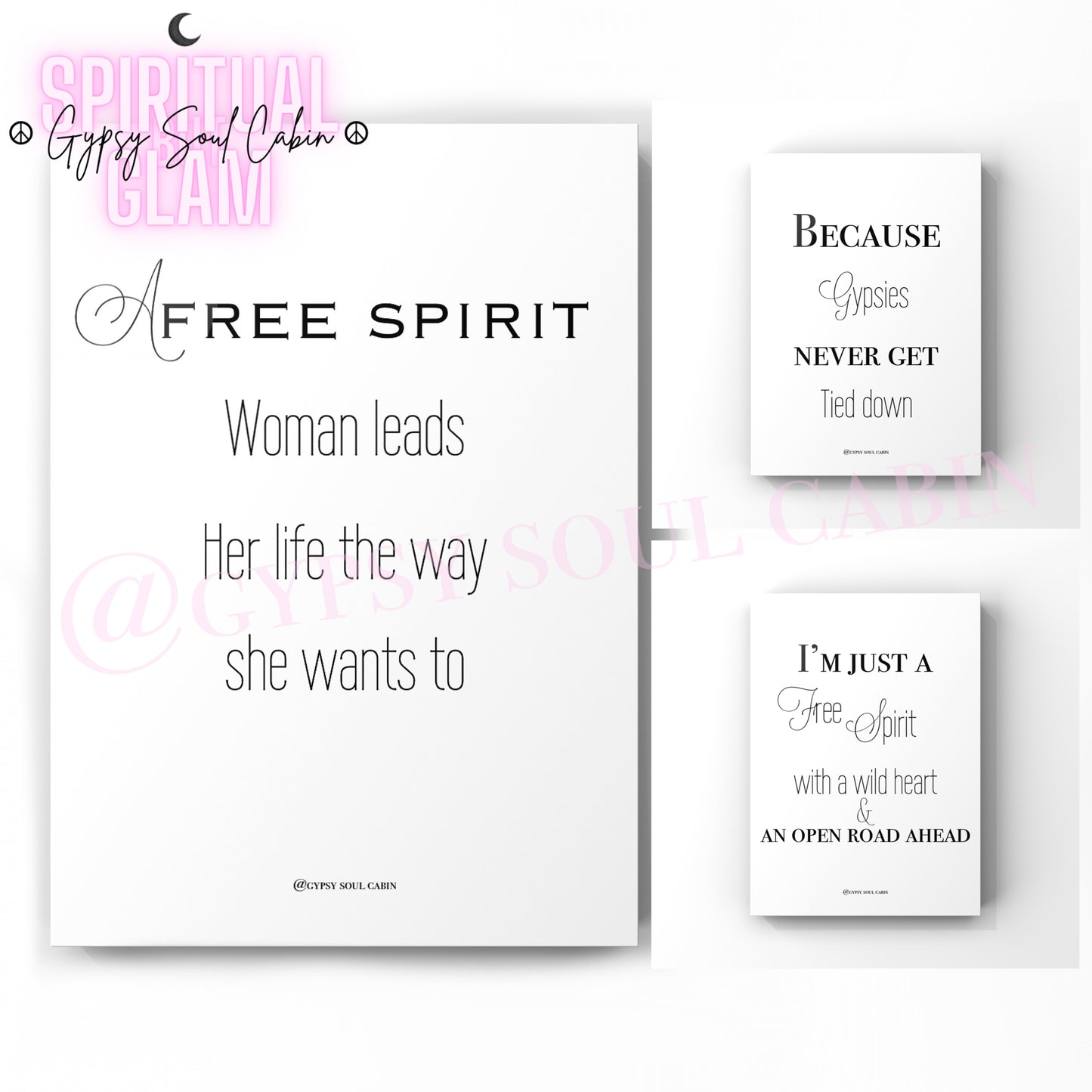 Free Spirit Woman, Gypsy Wild Heart A4 Black & White Quote Prints
