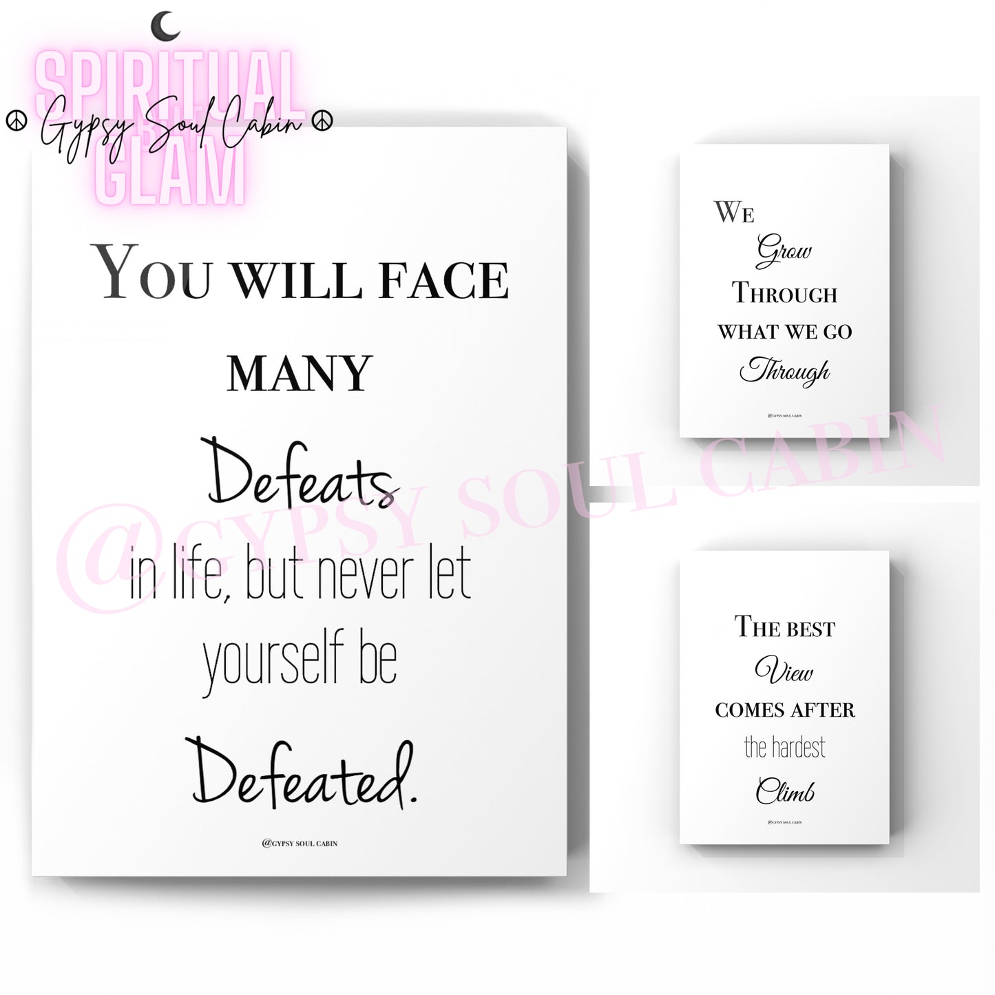 Defeats, We Grow Through What We Go Through A4 Black & White Quotes Prints