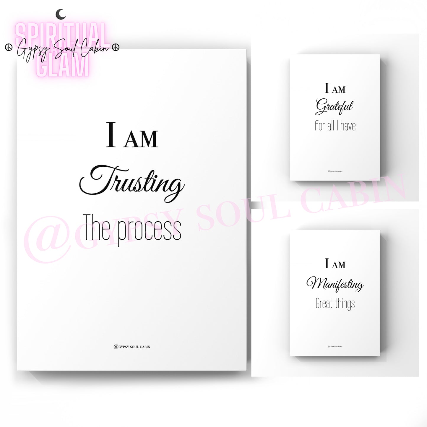 I Am Trusting, I Am Grateful, I Am Manifesting A4 Black & White Quote Prints