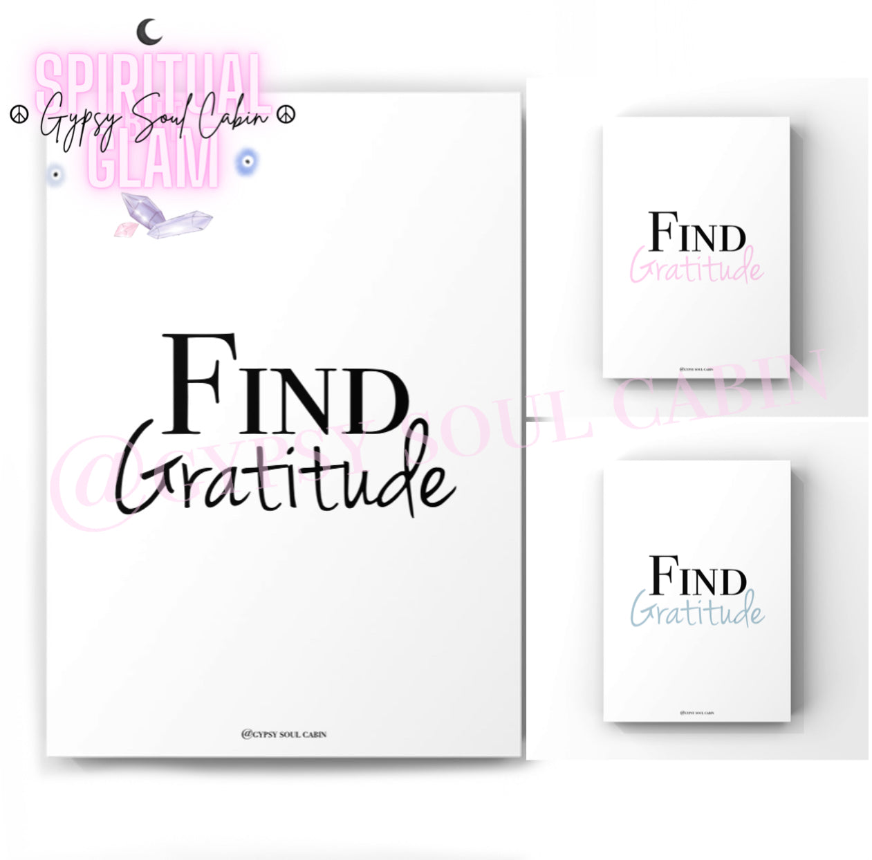 Find Gratitude Black White, Pink & Blue Prints