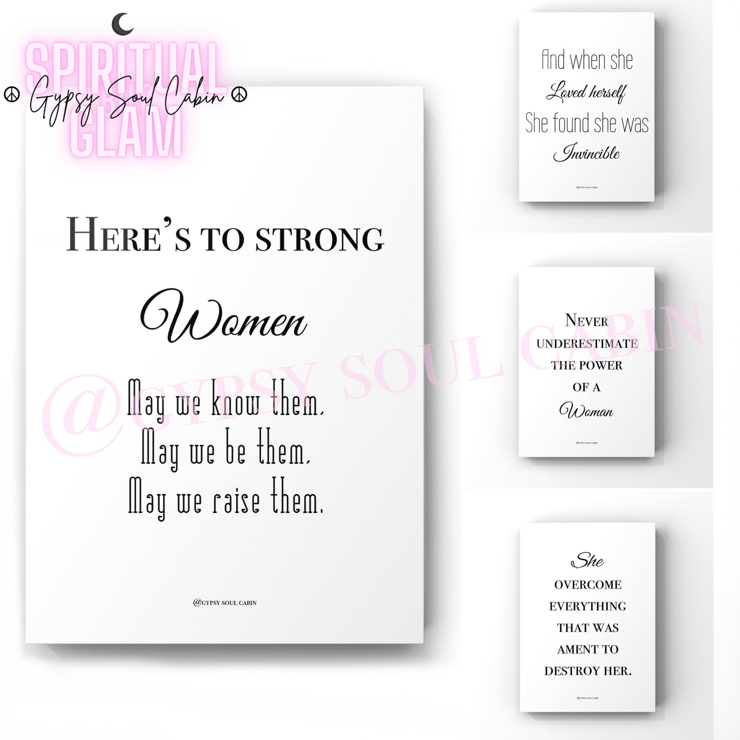 Strong Women, Self Love Quote A4 Black & White Quote Prints