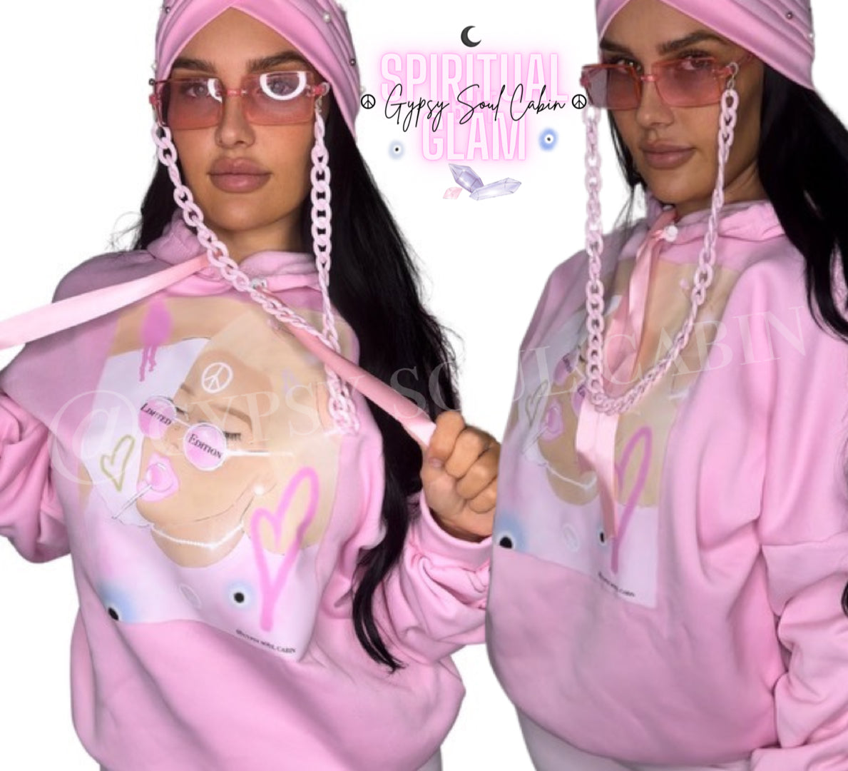 Limited Edition Spiritual Girl Art Pink Scrunched Armed Hoodie