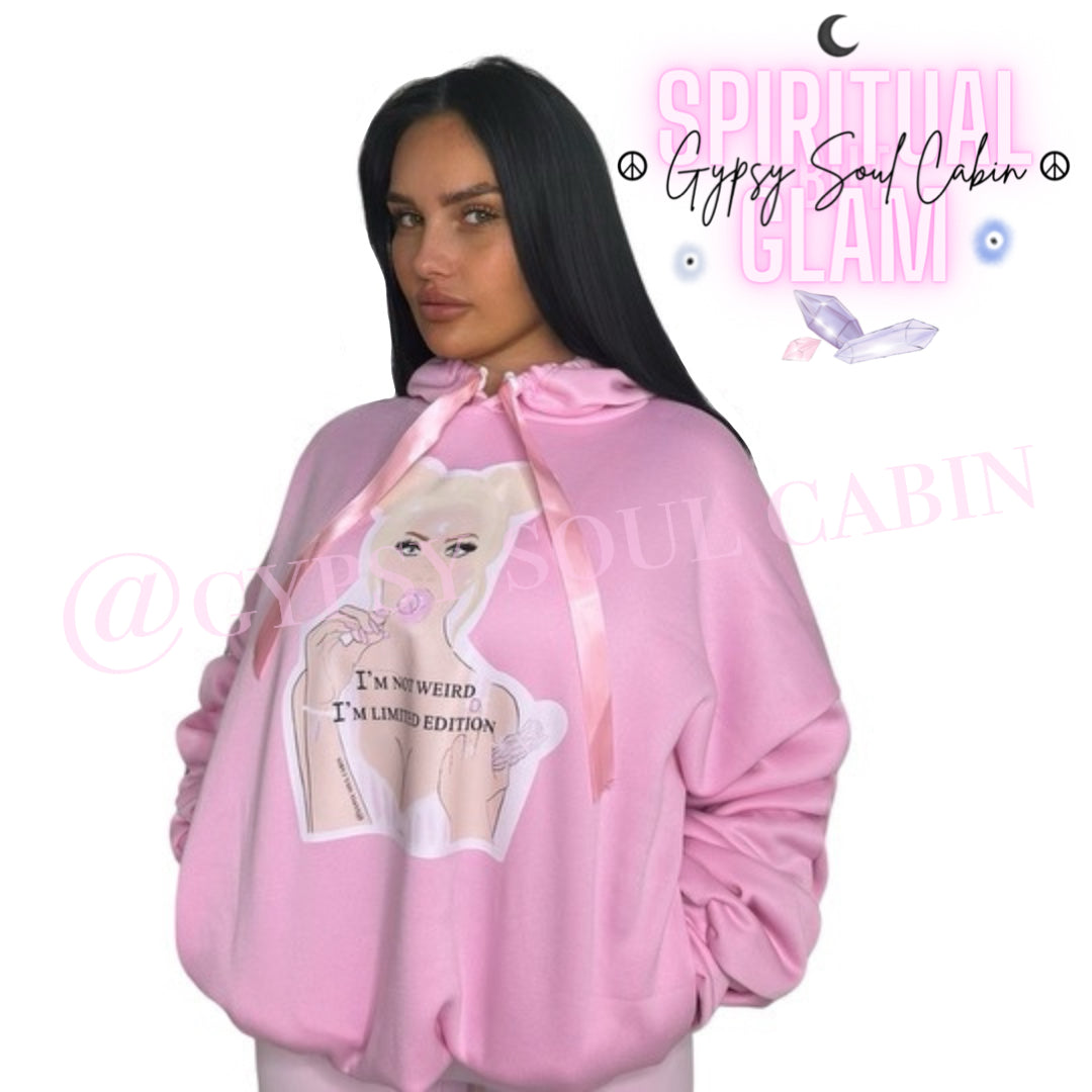 I'm Not weird I'm Limited Edition Spiritual Lollipop Girl Art Pink Scrunched Sleeved Hoodie