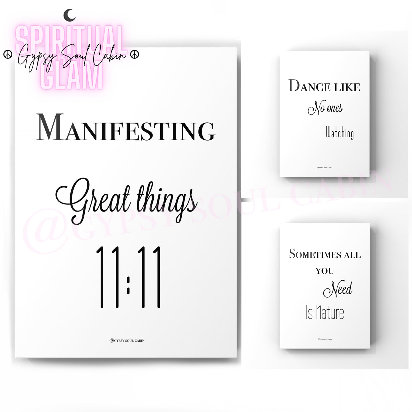 Manifesting Great Things 11:11, Dance, Nature A4 Black & White Quote Prints