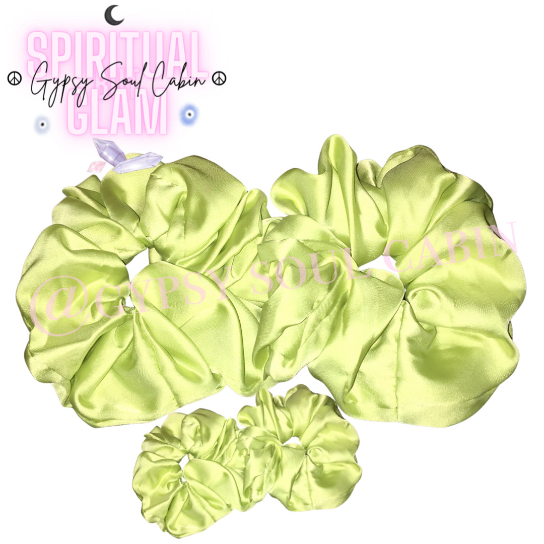 Green Silk Retro Hair Scrunchie