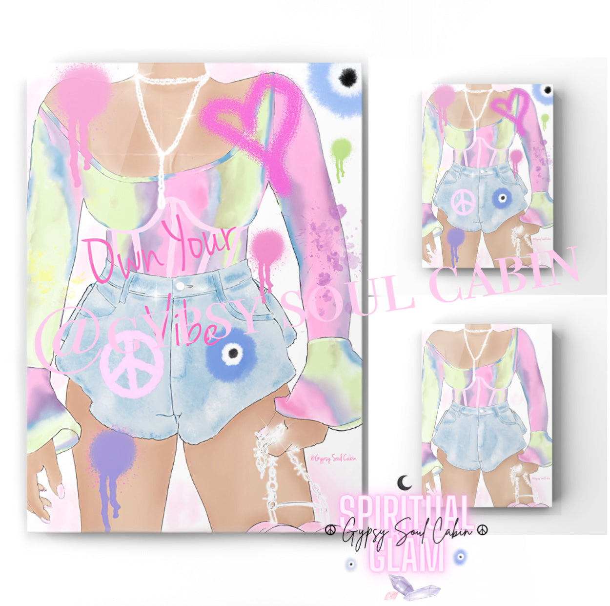 Own Your Vibe Heart, Evil Eye Graffiti Girl Art Colourful Quote Prints