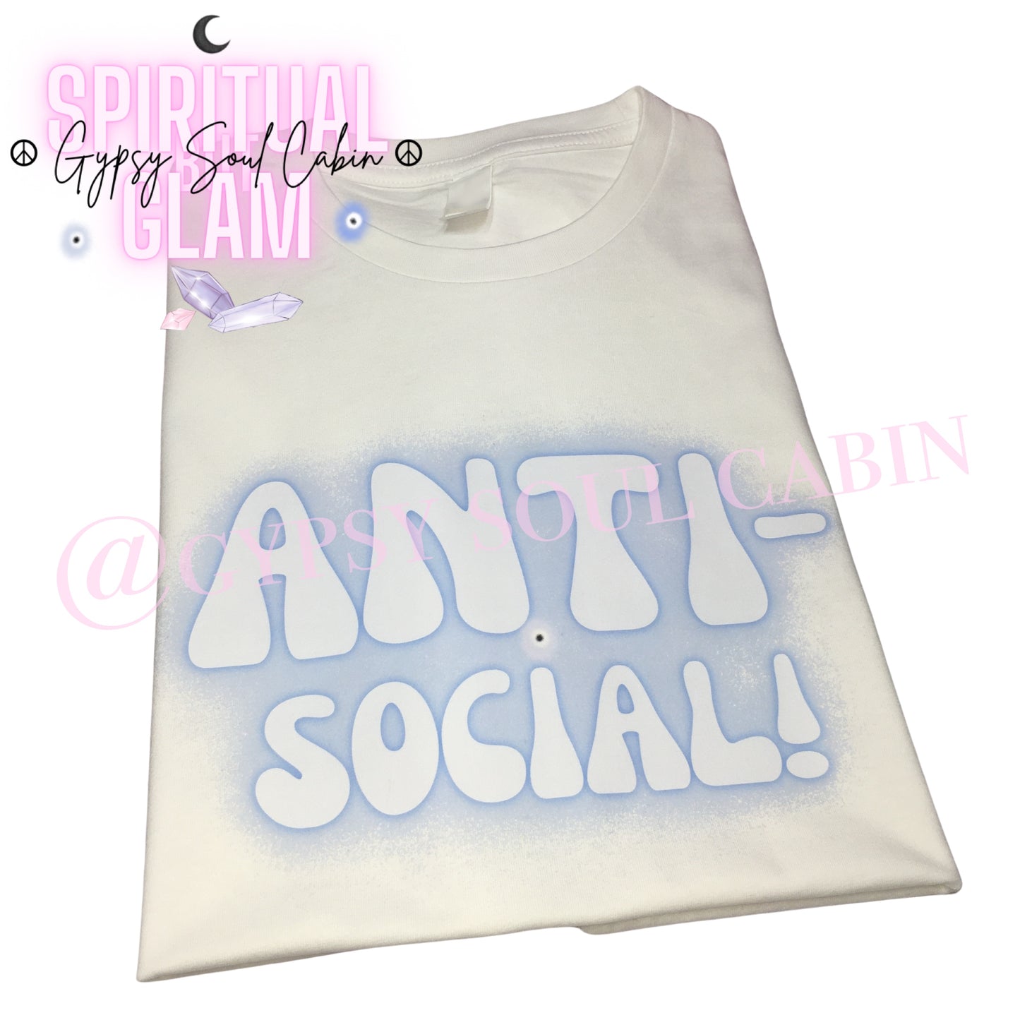 Blue & White Anti-Social Slogan! Evil Eye T-Shirt