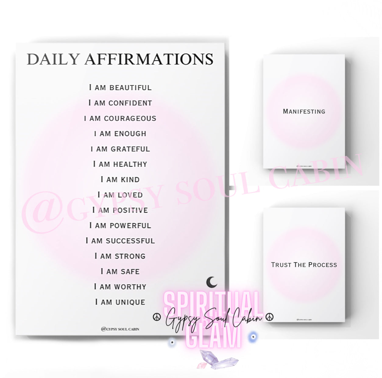 Daily Affirmations, Manifesting, Trust The Process A4 Black & White, Pink Prints