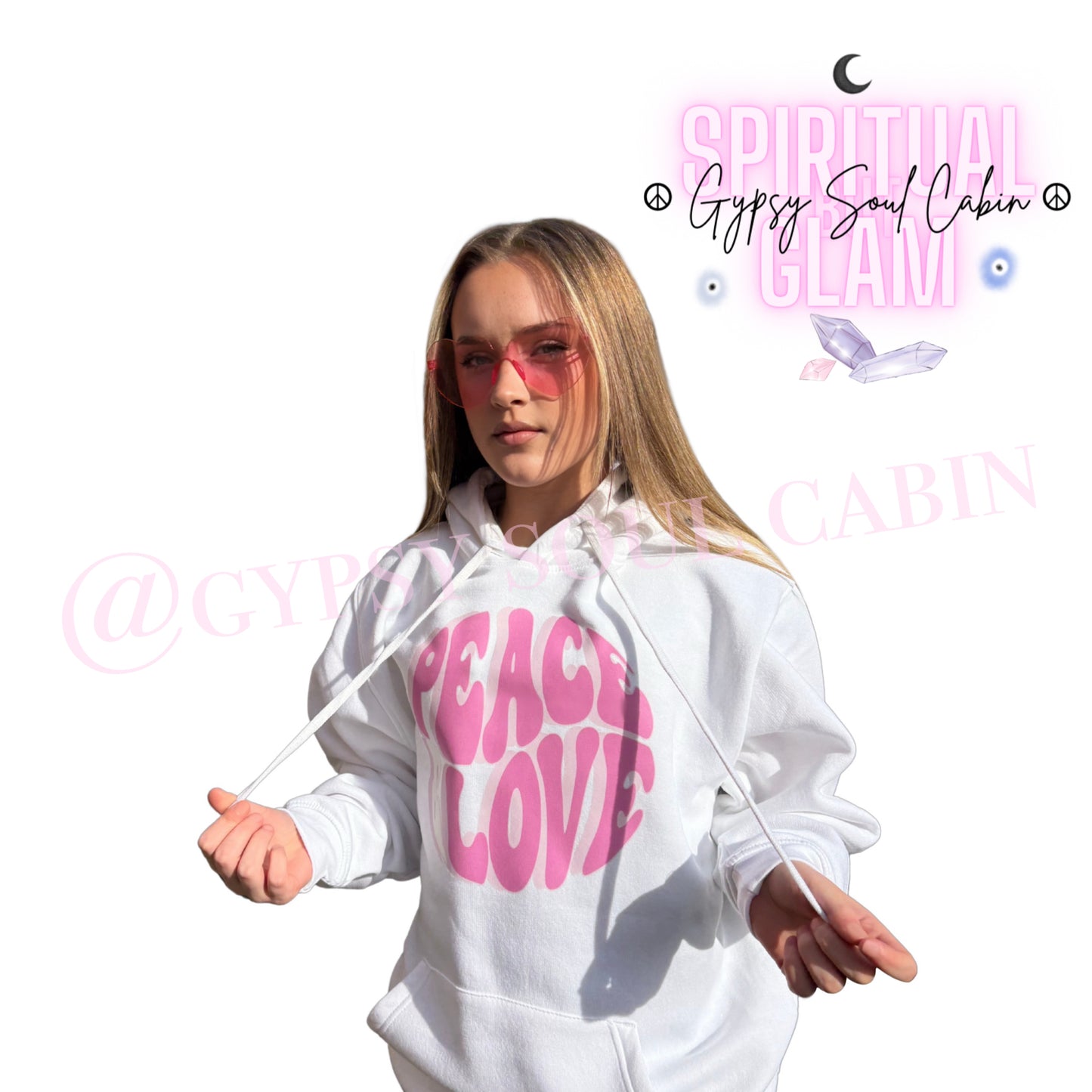Peace & Love White Oversized Front Pocket Hoodie