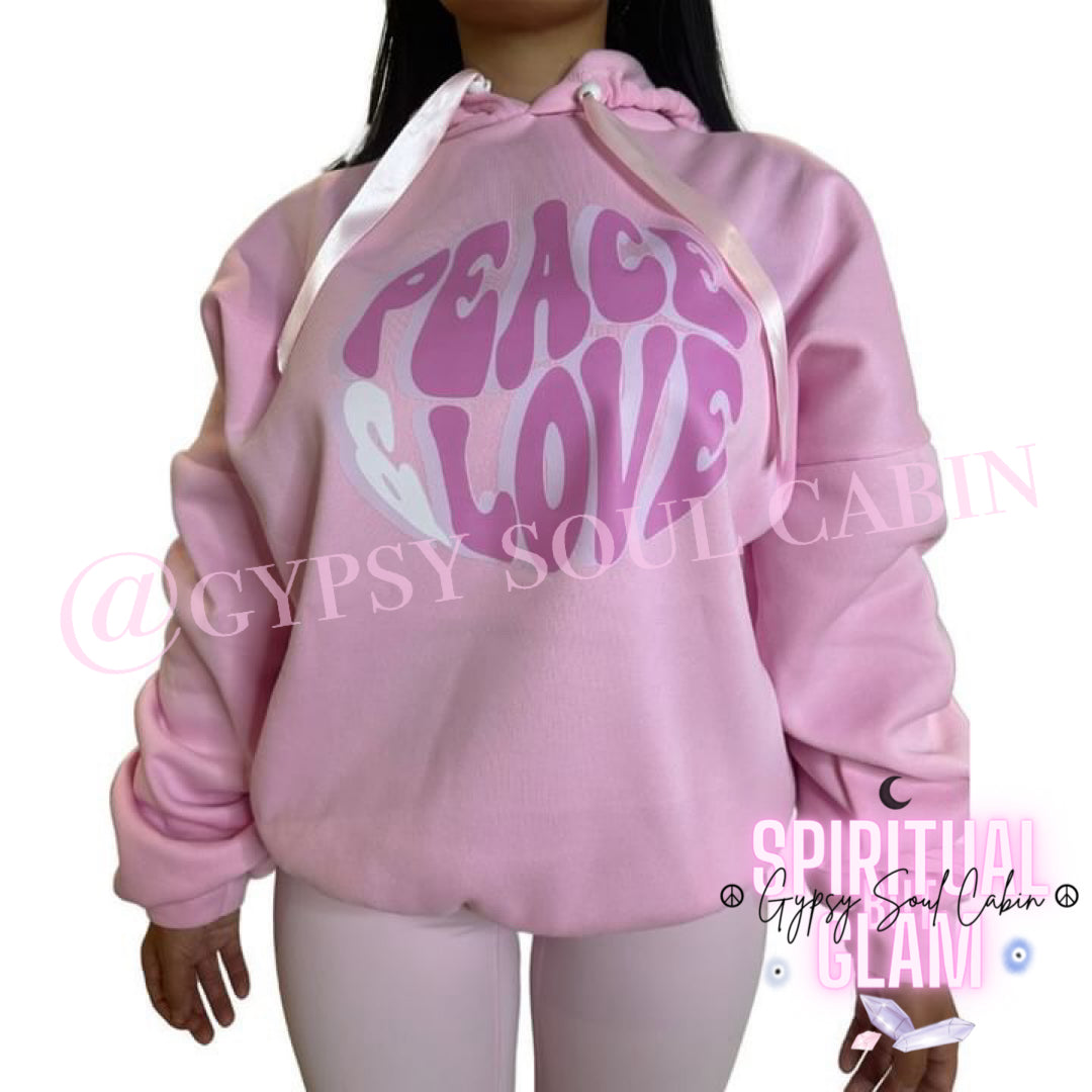 Peace & Love Ruffle Sleeve Pink Oversized Hoodie