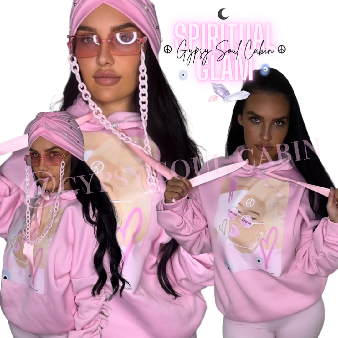 Limited Edition Spiritual Girl Art Pink Scrunched Armed Hoodie