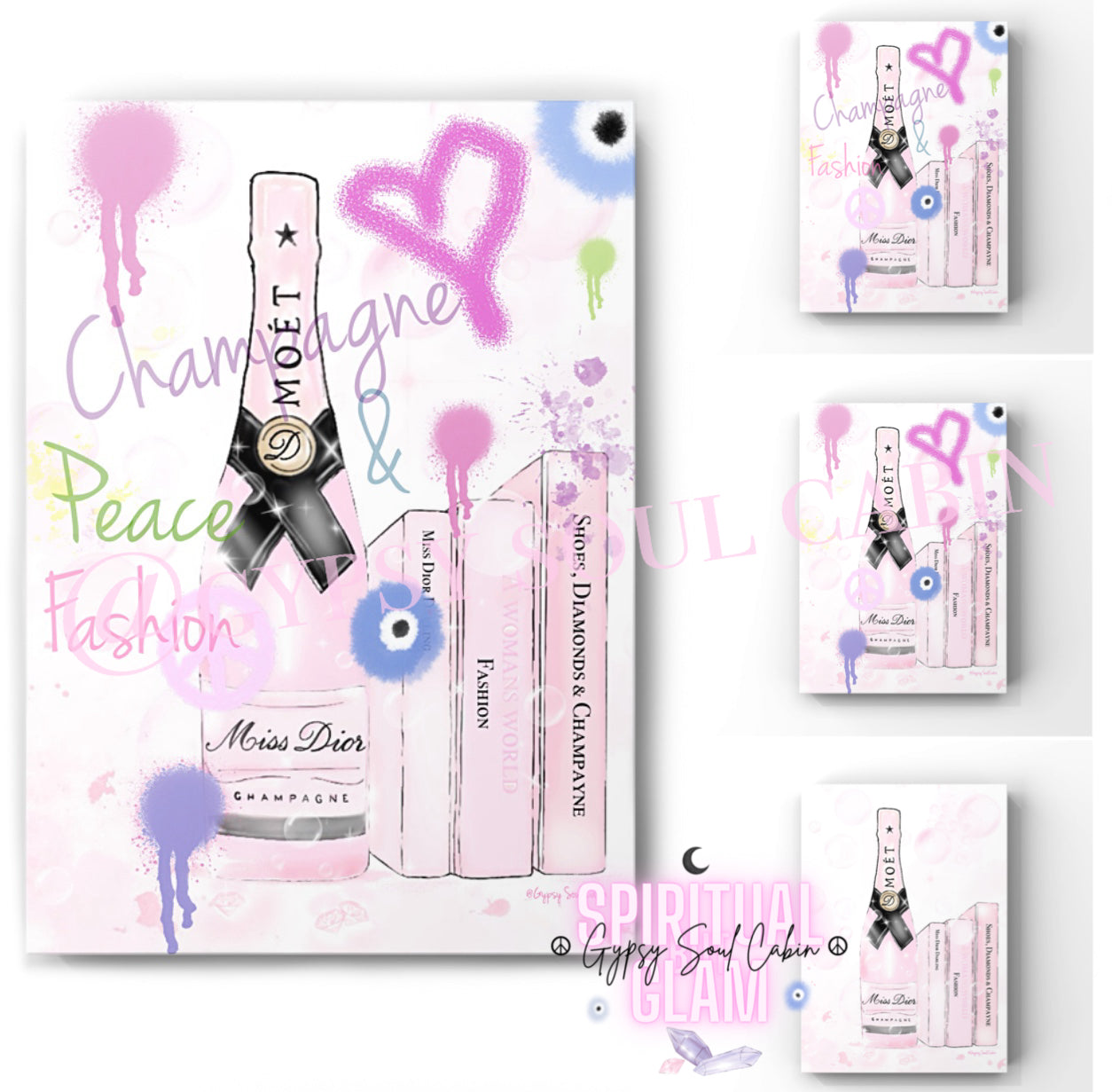 Champagne Peace & Fashion Books Graffiti Colourful Quote Prints