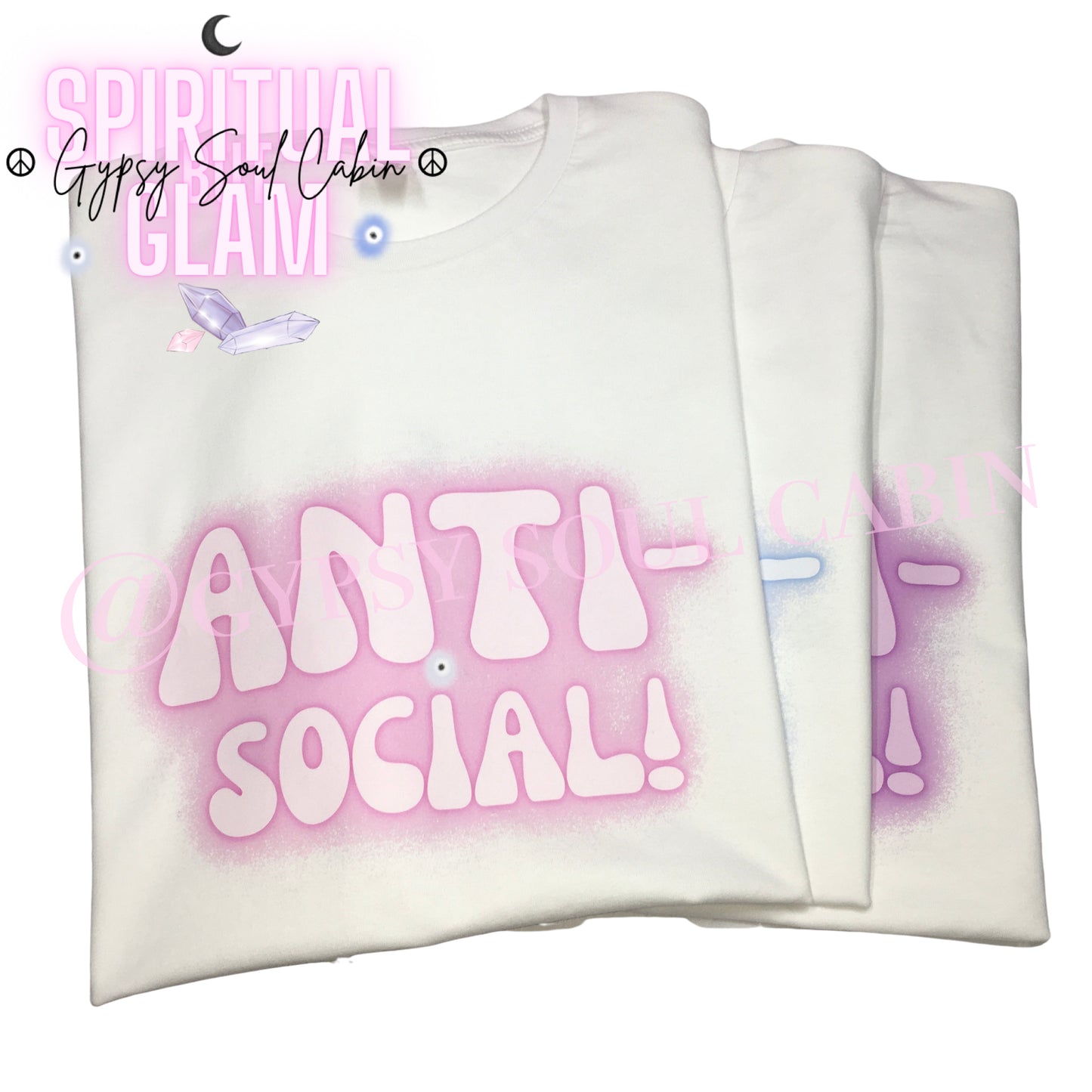 Pink & White Anti-Social Slogan! Evil Eye T-Shirt