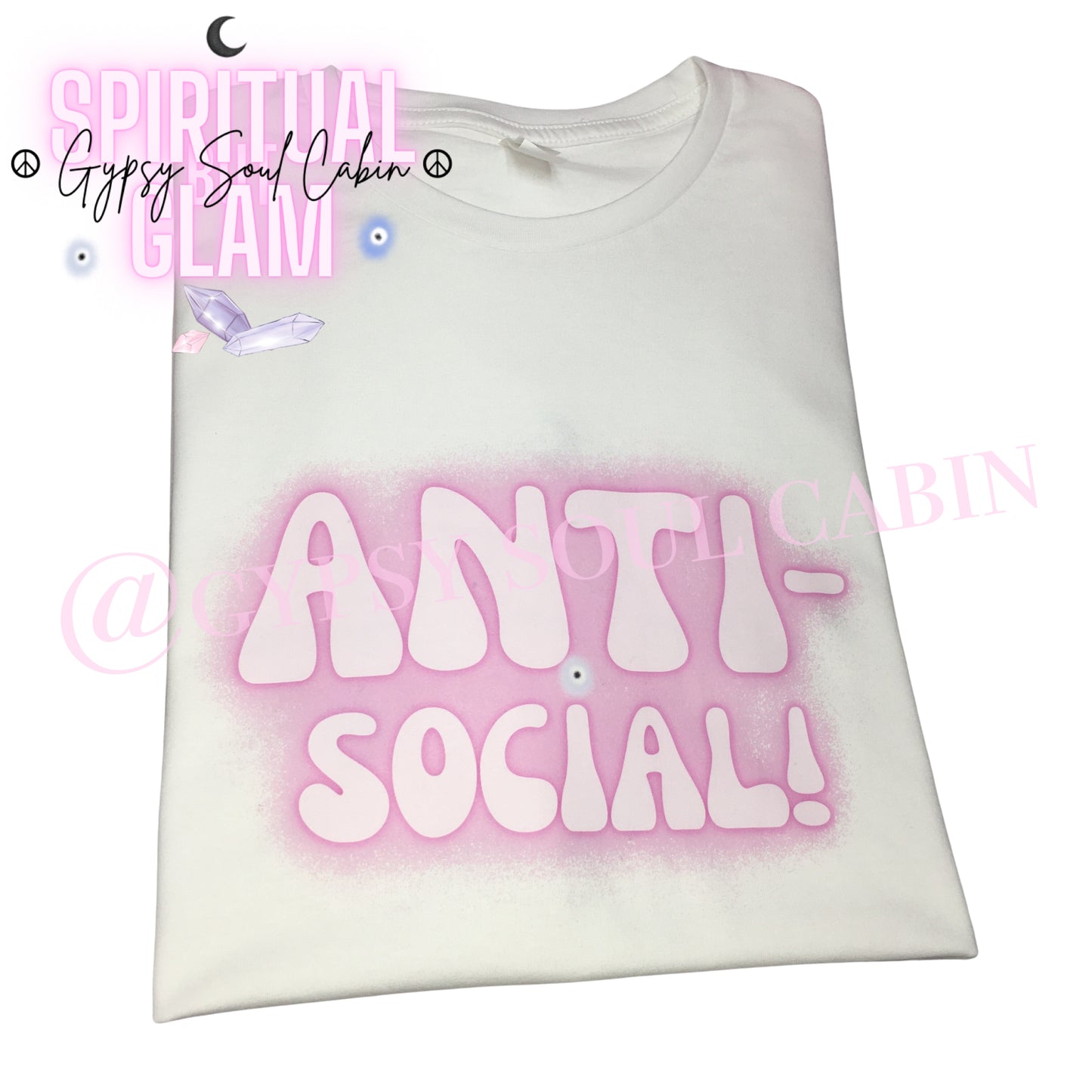 Pink & White Anti-Social Slogan! Evil Eye T-Shirt