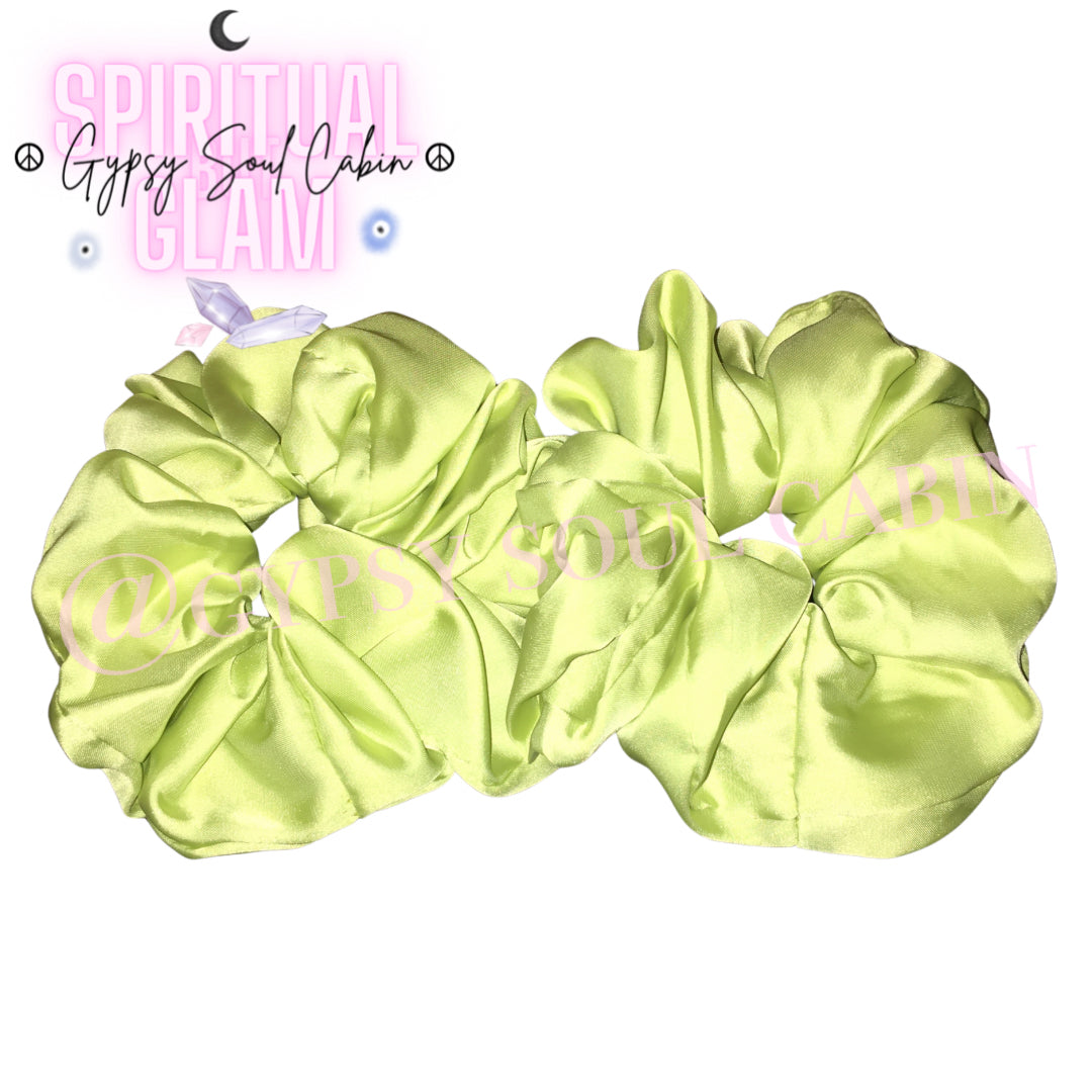 Green Silk Retro Hair Scrunchie