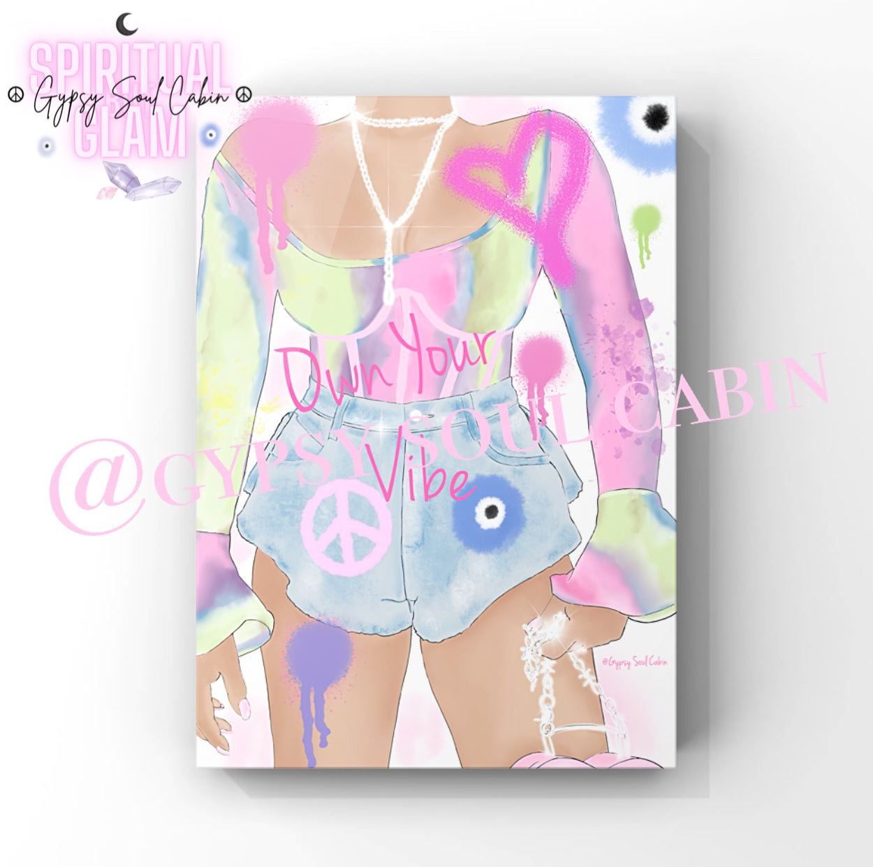 Own Your Vibe Heart, Evil Eye Graffiti Girl Art Colourful Quote Prints