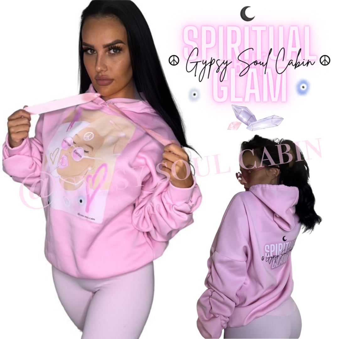 Limited Edition Spiritual Girl Art Pink Scrunched Armed Hoodie