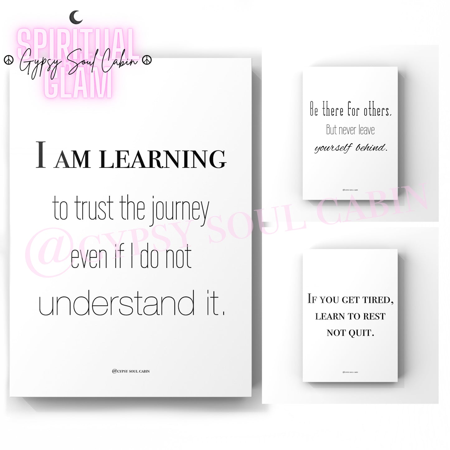 I Am Learning To Trust The Journey, Rest, Not Quit A4 Black & White Quote Prints