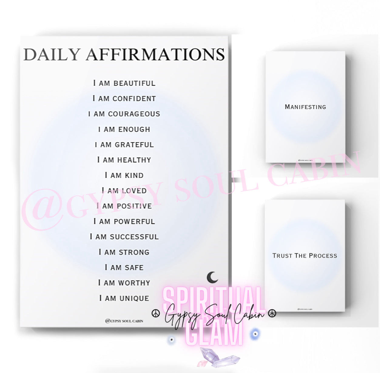 Daily Affirmations, Manifesting, Trust The Process A4 Black & White, Blue Prints