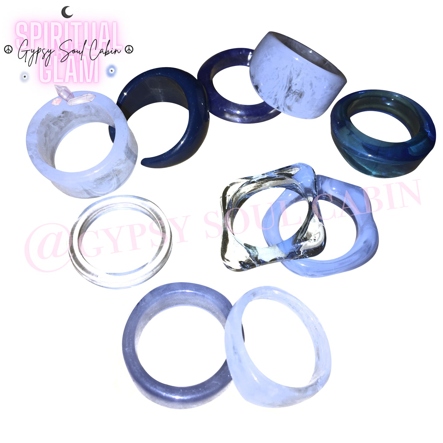 Set Of Blue Retro Rings