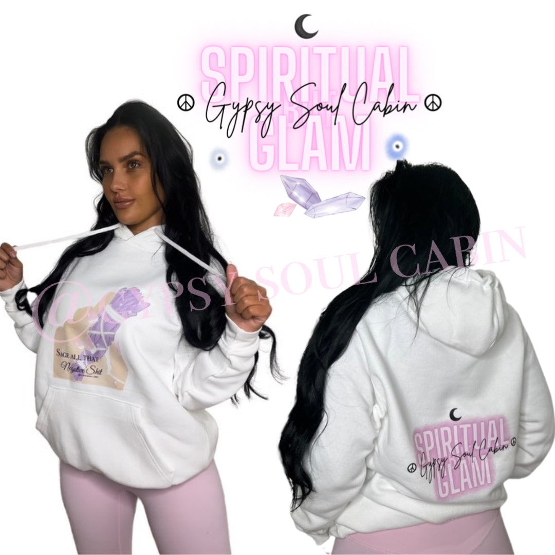 Sage All That Negative Shit White Front Pocket Pullover Oversized Hoodie