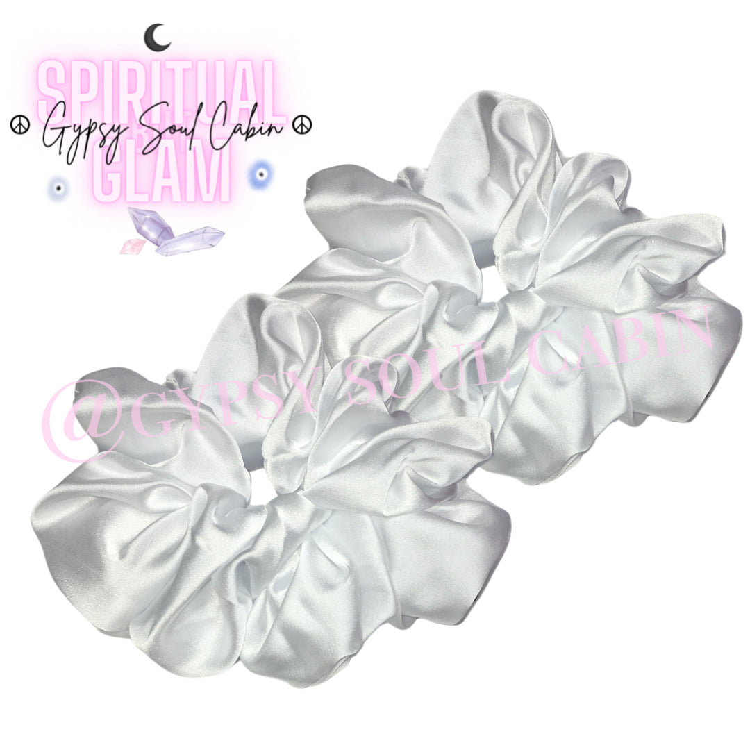 White Silk Retro Hair Scrunchie