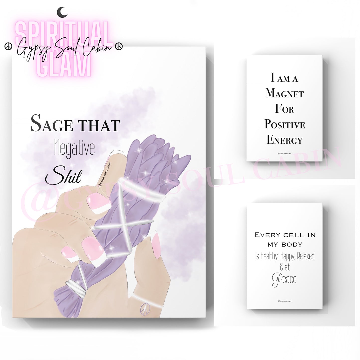 Sage That Negative Shit Art, Positive Energy
Purple, Black & White A4 Quote Prints