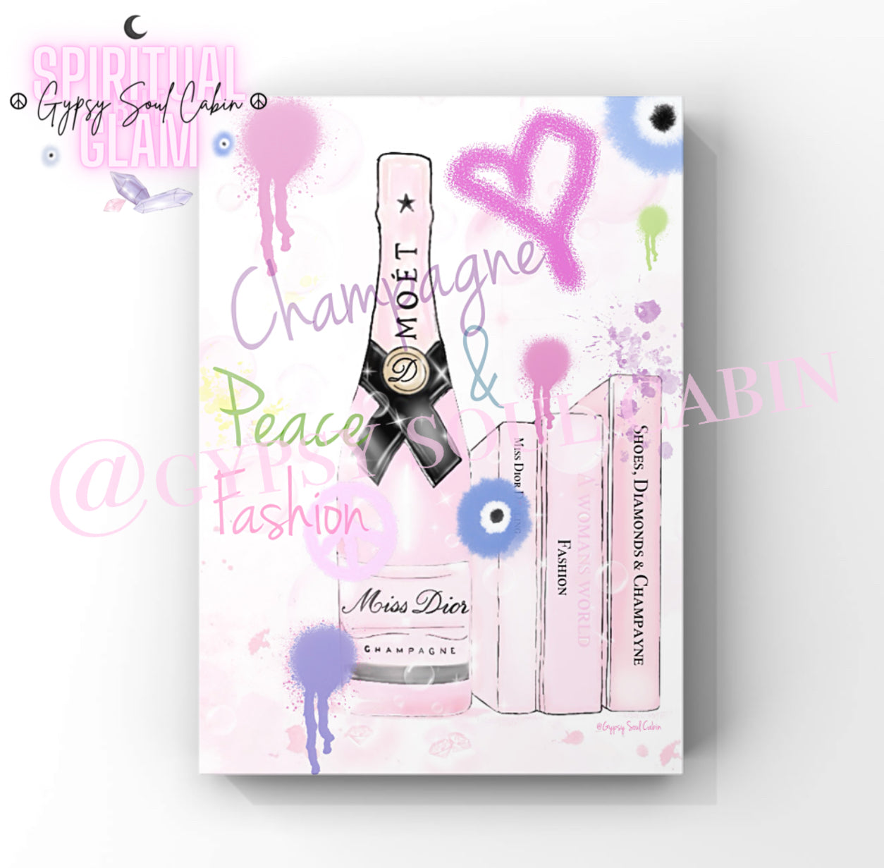 Champagne Peace & Fashion Books Graffiti Colourful Quote Prints
