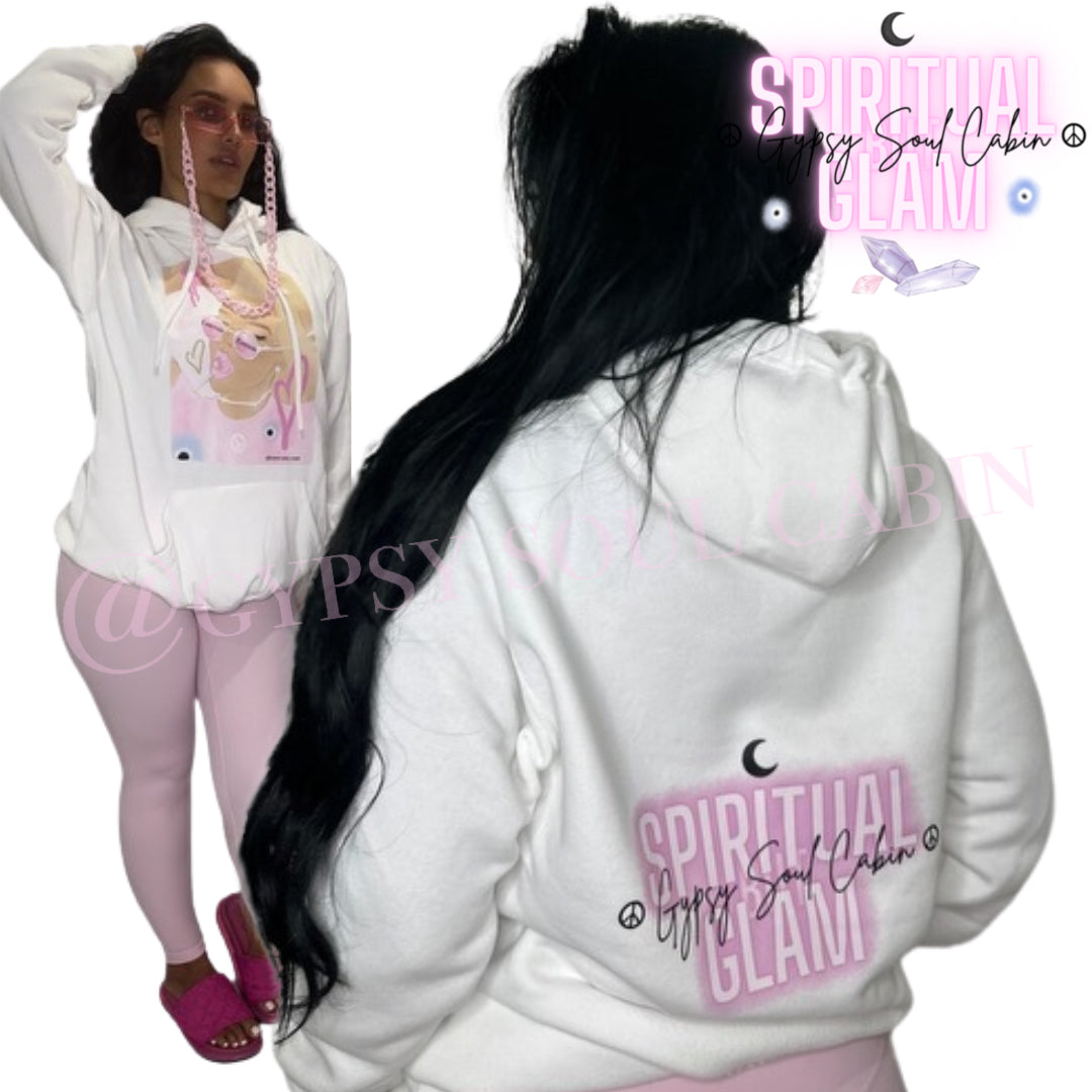 Limited Edition Spiritual Evil Eye Girl Art White Oversized Hoodie With Front Pocket