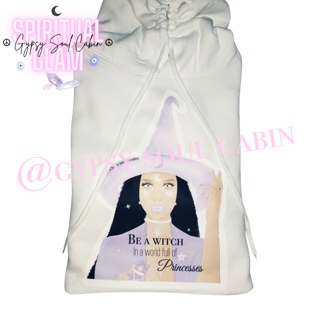 Be A Witch In A World Full Of Princesses Front Pocket White Oversized Pullover Hoodie