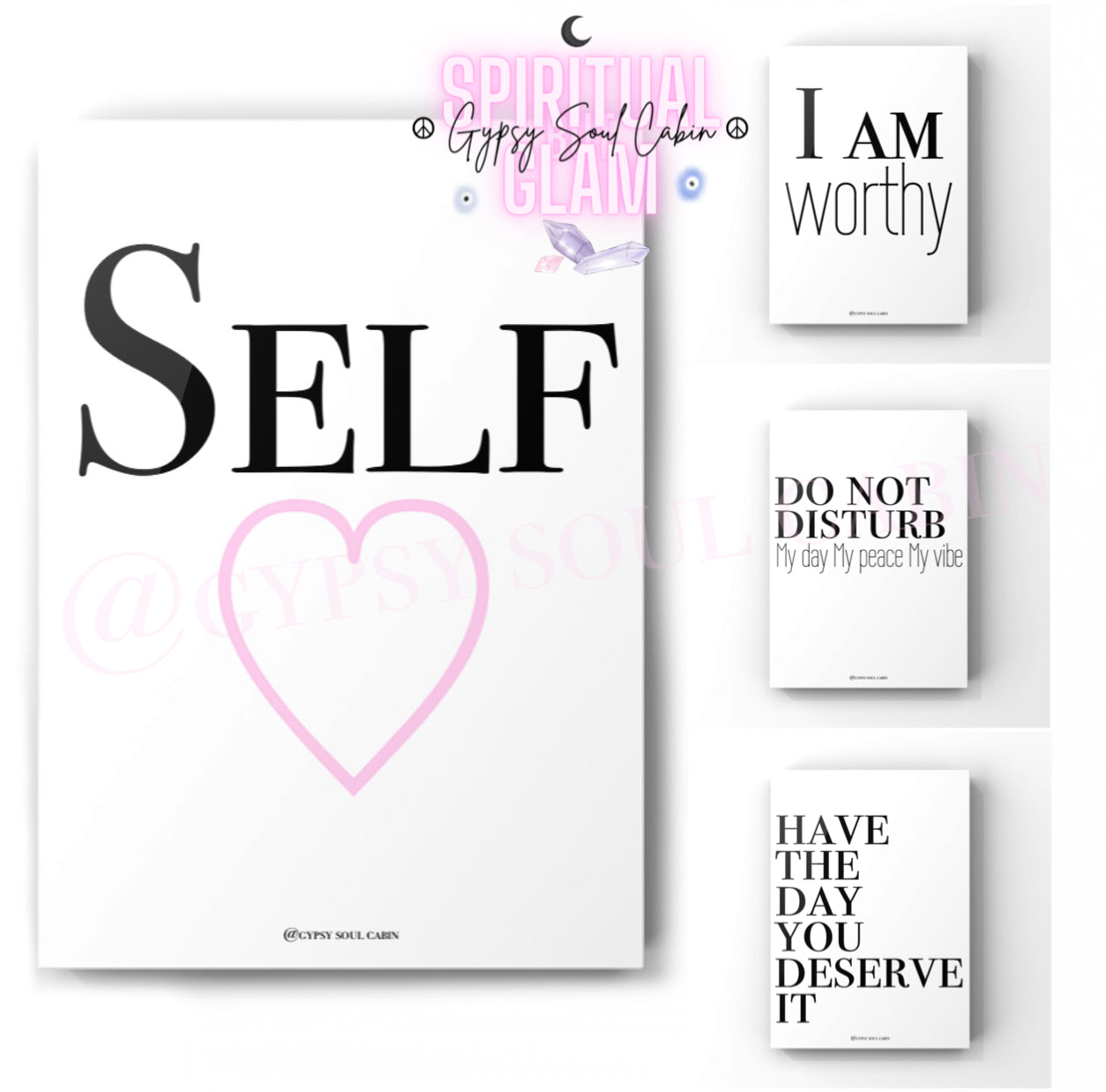 Self Love, I Am Worthy, Do Not Disturb, Deserve It A4 Black, White & Pink Quote Prints