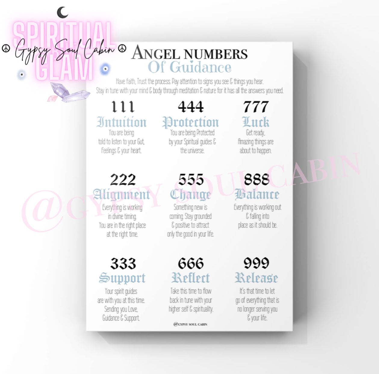 Angel Numbers Pink Purple Blue A4 Prints