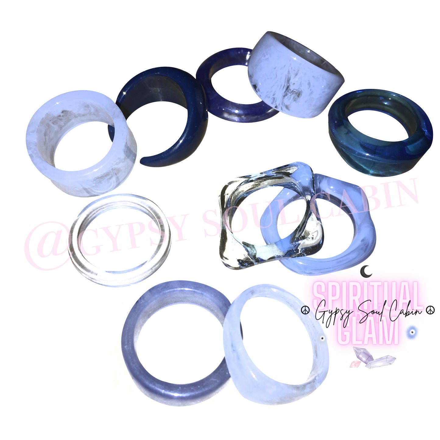 Set Of Blue Retro Rings