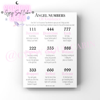 Angel Numbers Pink Purple Blue A4 Prints