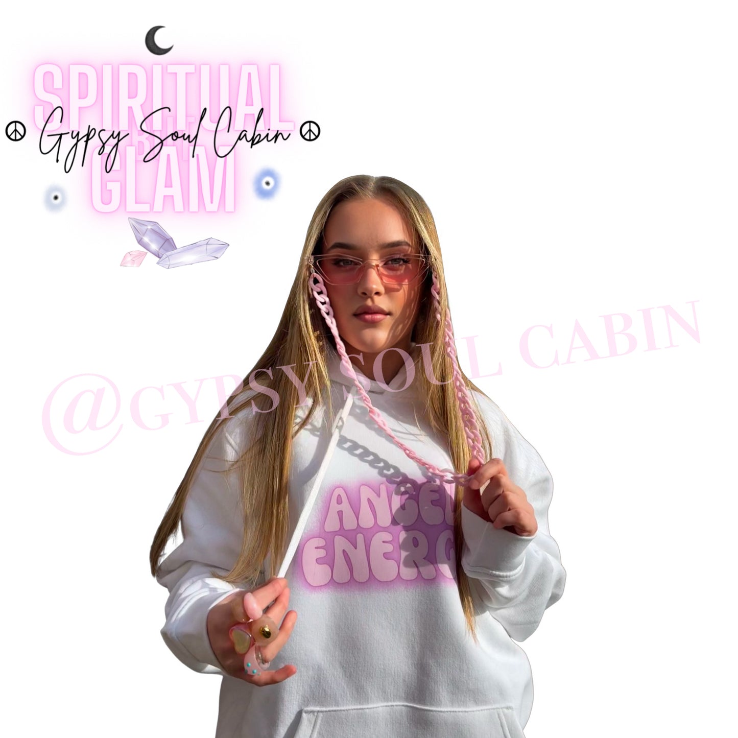 Angel Energy Grace Purple & White Front Pocket Girls, Women’s Oversized Hoodie