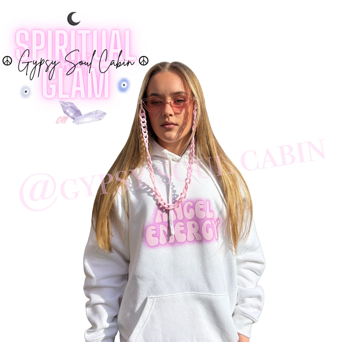 Angel Energy Grace Purple & White Front Pocket Girls, Women’s Oversized Hoodie