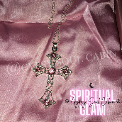 Pink & Silver Cross Necklace