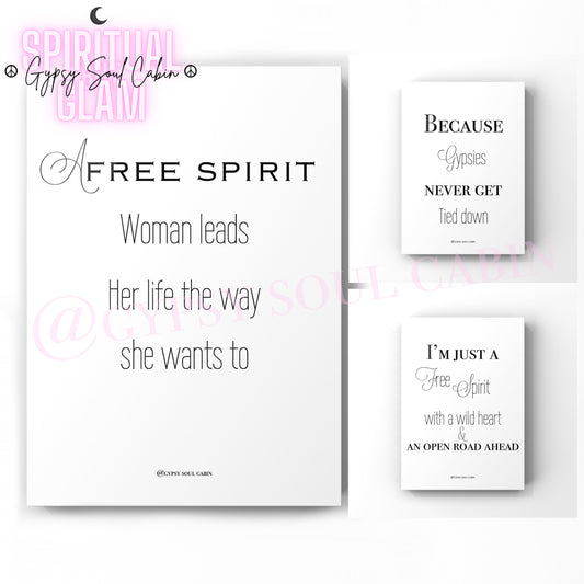 Free Spirit Woman, Gypsy Wild Heart A4 Black & White Quote Prints