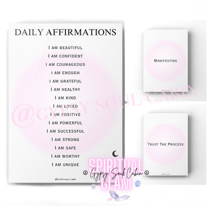 Daily Affirmations, Manifesting, Trust The Process A4 Black & White, Pink Prints